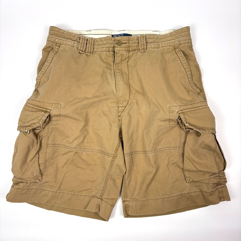 VTG Y2K Polo Ralph Lauren Cargo Shorts Mens Sz 36 Brown Military Double Button